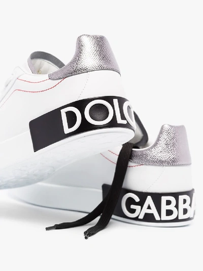 Shop Dolce & Gabbana Portofino Leather Sneakers - Women's - Calf Leather/sheepskin/rubber/calfskinpolyesterrubber In White