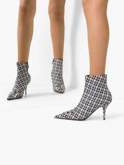 Shop Balenciaga 80 Checked Bb Ankle Boots - Women's - Cotton/leather In Blue