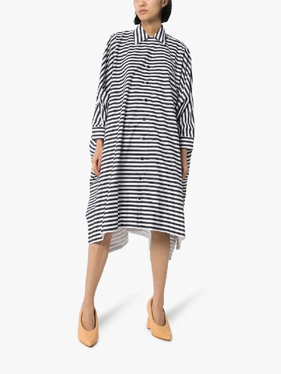 Shop Rosetta Getty Striped Shift Midi Dress In Black