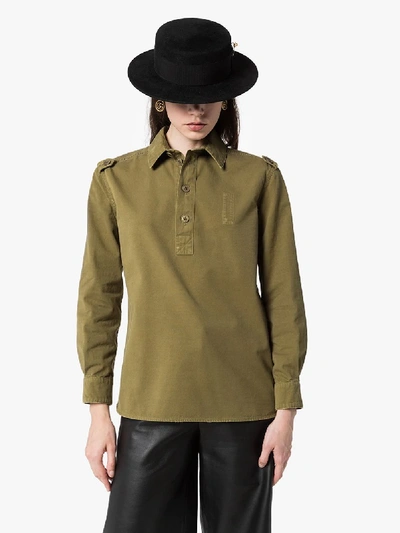 Shop Saint Laurent Long Sleeve Safari Shirt In Green