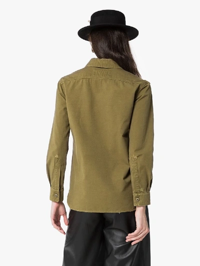 Shop Saint Laurent Long Sleeve Safari Shirt In Green