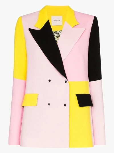 Shop Brøgger Gurli Colour Block Wool Blazer In Pink