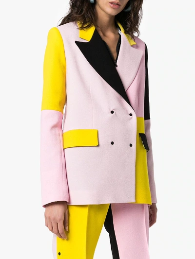 Shop Brøgger Gurli Colour Block Wool Blazer In Pink