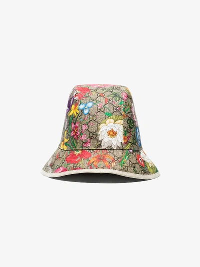 Shop Gucci Multicoloured Floral Print Fedora Hat In Brown