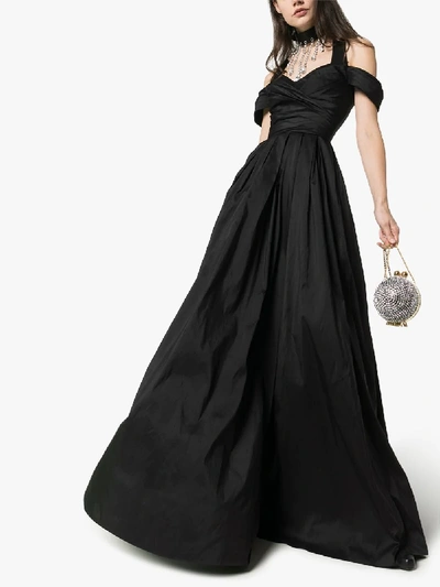 Shop Rasario Off-the-shoulder Silk Gown In Black