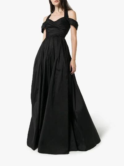 Shop Rasario Off-the-shoulder Silk Gown In Black