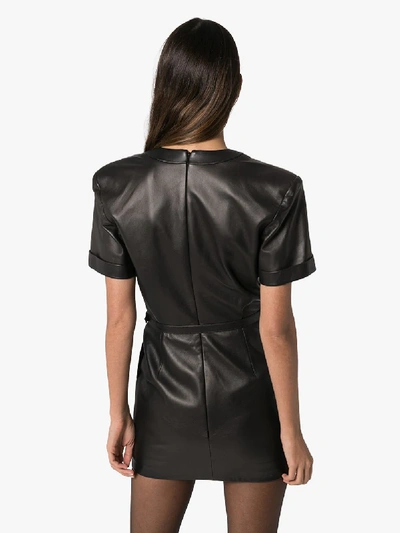 Shop Alexandre Vauthier Crystal Buckle Leather Mini Dress In Black