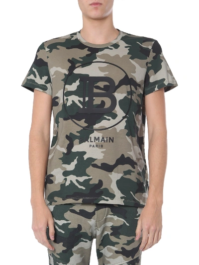 Shop Balmain Round Neck T-shirt In Military Green