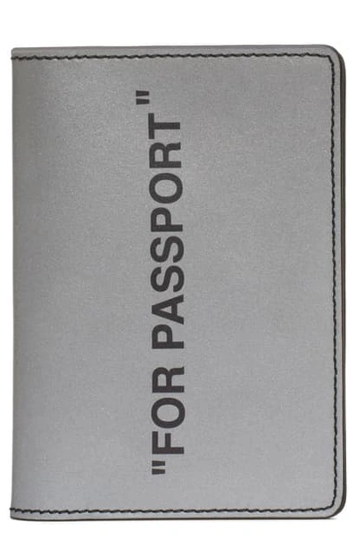 Shop Off-white Quote Leather Passport Case In Silver Black