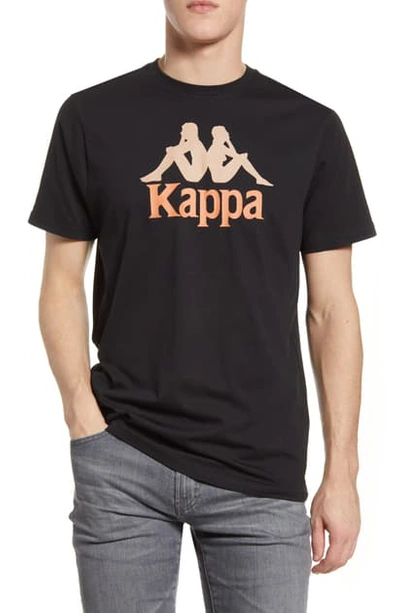 Shop Kappa Authentic Estessi Logo T-shirt In Black Apricot-burnt Orange
