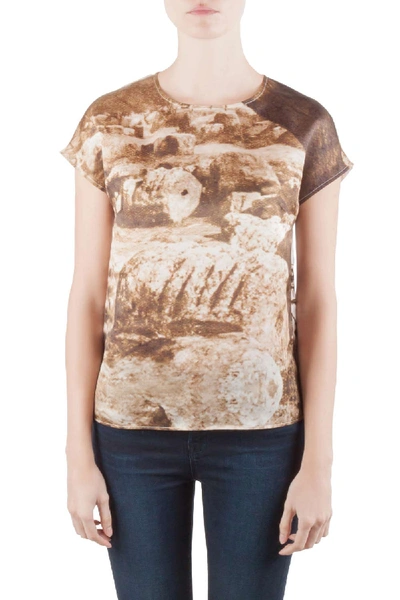 Pre-owned Dolce & Gabbana Sepia Brown Ruins Print Silk Boxy Blouse S