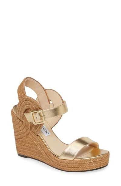 Shop Jimmy Choo Delphi Braided Wedge Sandal In Gold