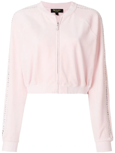 Shop Juicy Couture Exclusive Swarovski Embellished Velour Crop Track Jacket In Pink