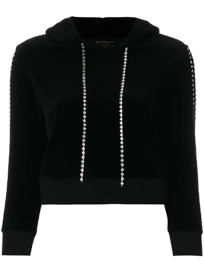 Shop Juicy Couture Exclusive Swarovski Embellished Velour Hoodie In Black