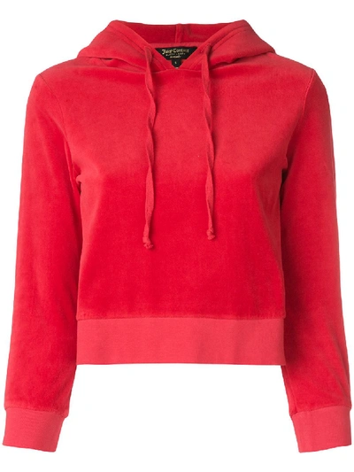 Shop Juicy Couture Velour Shrunken Hooded Pullover In Red