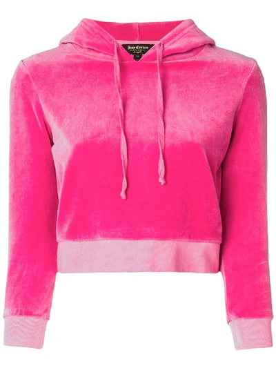 Shop Juicy Couture Velour Shrunken Hooded Pullover In Pink