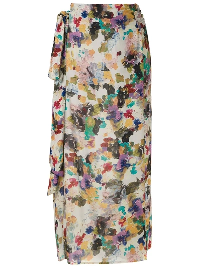 Shop Andrea Marques Printed Tie Waist Skirt In Multicolour