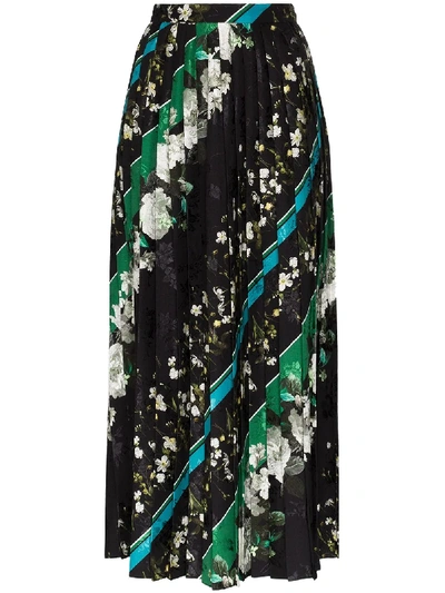 Shop Erdem Nolana Pleated Floral Midi Skirt In Black