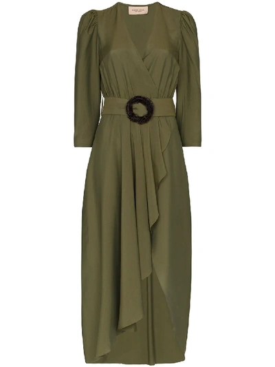 Shop Adriana Degreas Resin Belt Buckle Wrap Dress In Green