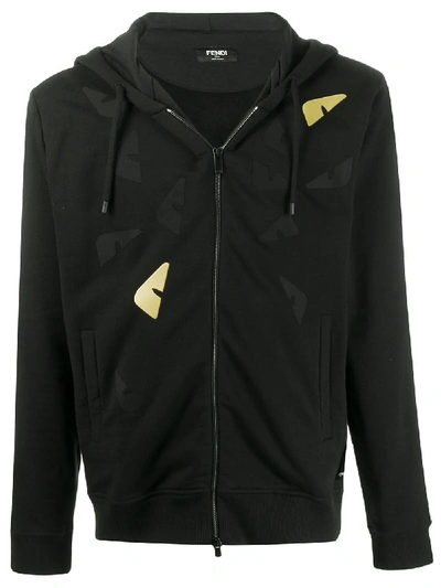 Shop Fendi Bag Bugs Motif Zipped Hoodie In Black