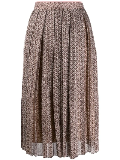 Shop Fendi Floating Petals Print Pleated Skirt In Brown