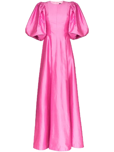 Shop Rasario Pouf Sleeve Gown In Pink