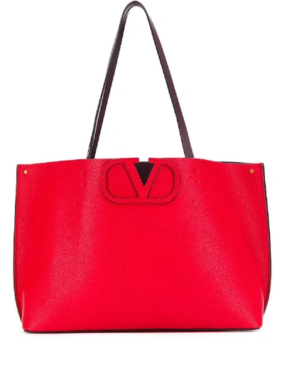 Shop Valentino Medium Vlogo Tote Bag In Red