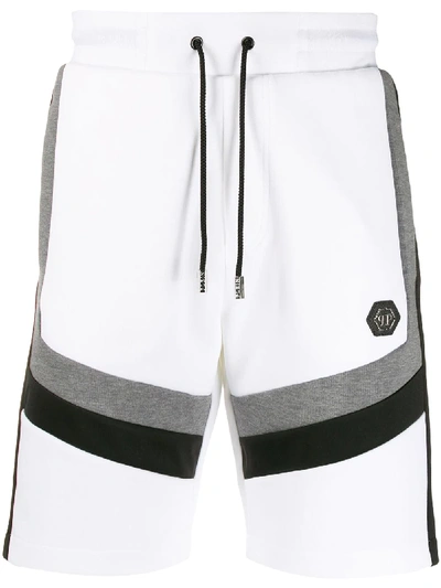 Shop Philipp Plein Contrasting Stripe Track Shorts In White