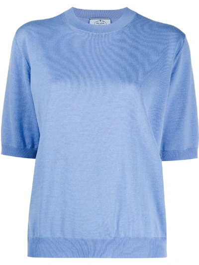 Shop Prada Half-sleeved Crew Neck Jumper In Blue