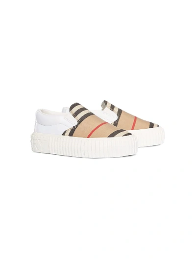 Shop Burberry Icon Stripe Slip-on Sneakers In White