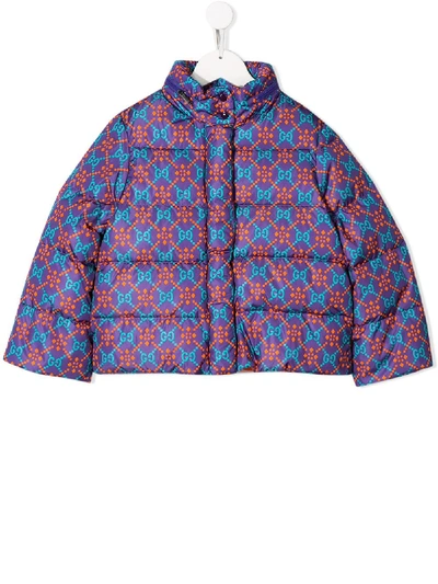 Shop Gucci Gg Logo Print Puffer Jacket In Purple
