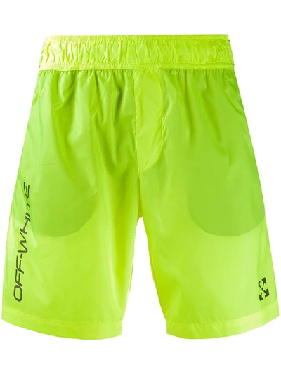 Shop Off-white Logo Detail Beach Shorts In Yellow