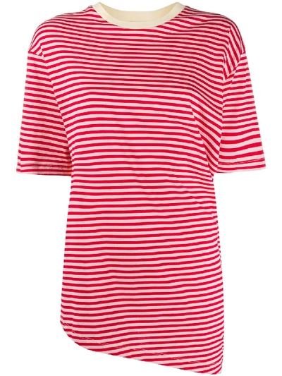 Shop Marni Striped Panel Asymmetric T-shirt In Red
