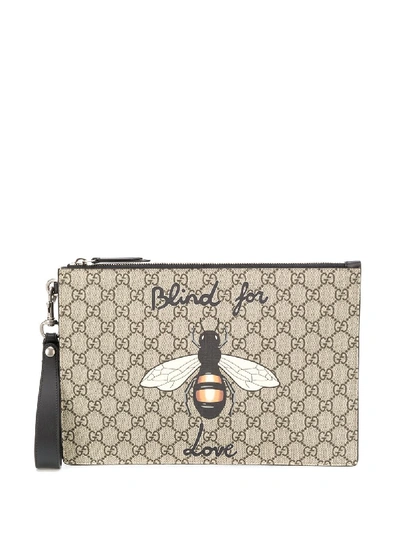 Shop Gucci Supreme Bee Pouch In 棕色