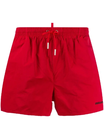 Shop Dsquared2 Icon Print Swim Shorts In 红色