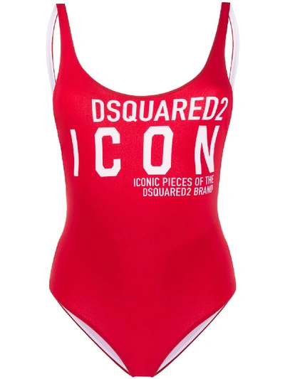 Shop Dsquared2 Logo Print One-piece In Red