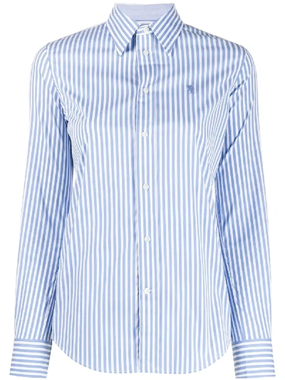 Shop Polo Ralph Lauren Logo Embroidered Striped Shirt In White