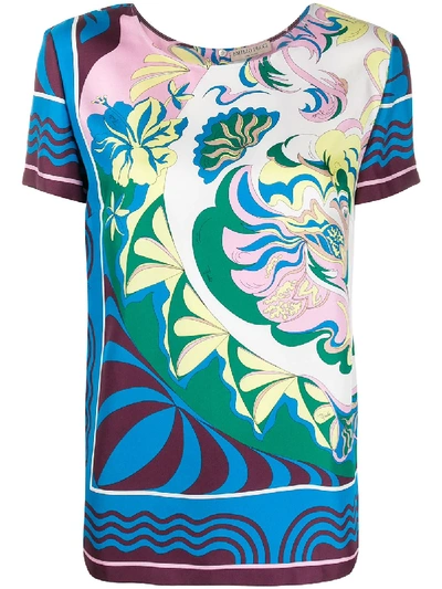 Shop Emilio Pucci Manu Print Silk T-shirt In Blue