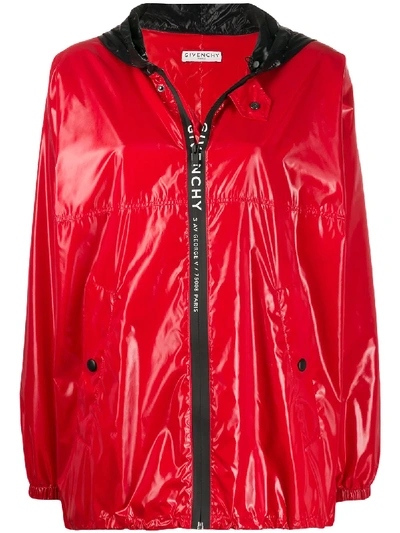 Shop Givenchy Hooded Zipped Rain Jacket In Red