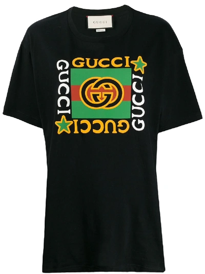 Shop Gucci Logo Print T-shirt In Black