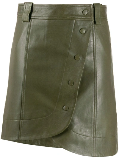 Shop Ganni Asymmetric Buttoned Mini Skirt  In Green
