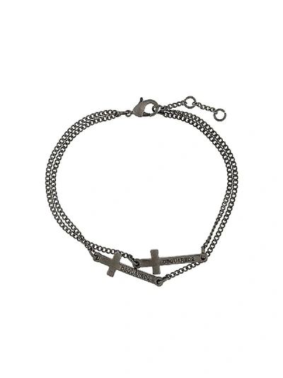 Shop Dsquared2 Double Cross Bracelet In Silver