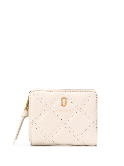 Shop Marc Jacobs The Quilted Softshot Mini Compact Wallet In White