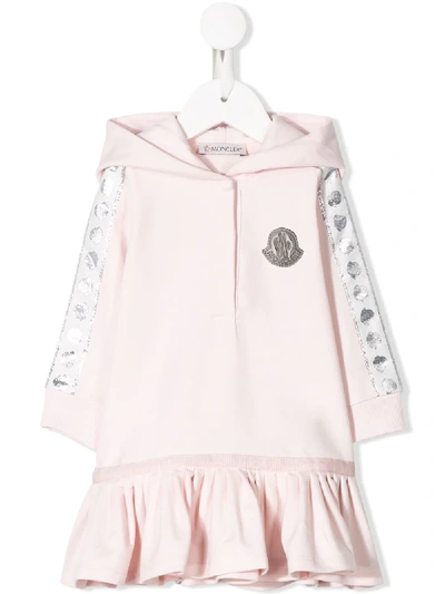 Shop Moncler Logo Embroidered Hoodie Dress In Pink