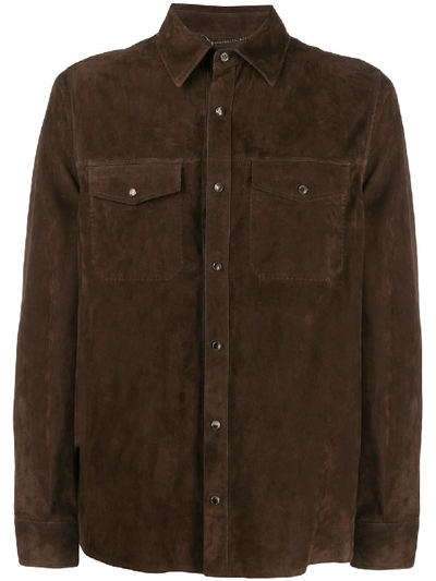 Shop Ajmone Molly Suede Shirt In Brown