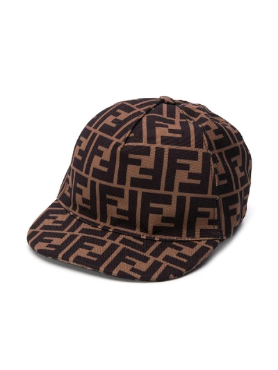 Shop Fendi Ff Logo Print Cap In Brown