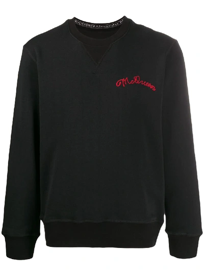 Shop Alexander Mcqueen Embroidered Logo Sweater In Black