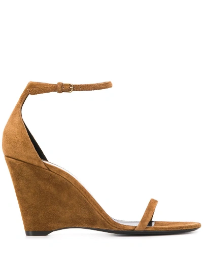 Shop Saint Laurent Suede Wedge Heel Sandals In Brown