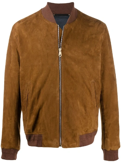 Shop Paul Smith Suede Bomber Jacket In Brown