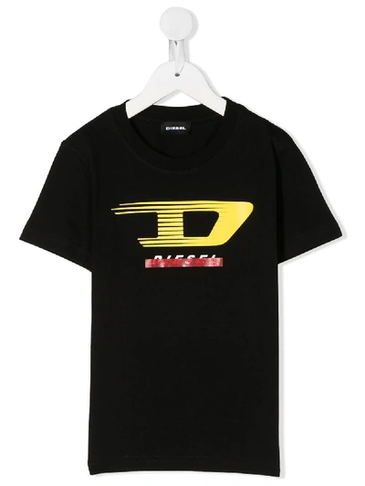 Shop Diesel Retro Print T-shirt In Black